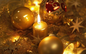 Golden decorations on Christmas