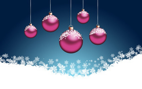 Розовые ёлочные шары на синем фоне на рождество