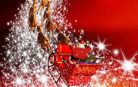 Santa Claus in harness racing away on Christmas