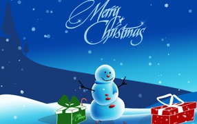 Снеговик с подарками на рождество
