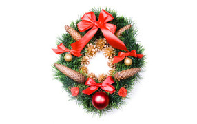 Wreath with pine cones on a white background on Christmas