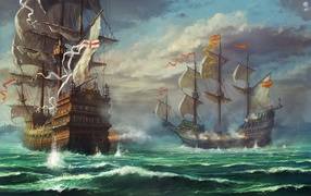 	 Sea battle of sailing ships