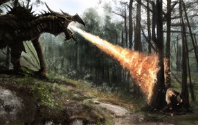 Dragon breathes fire