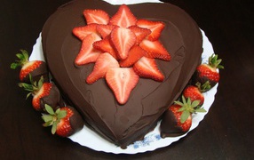 Cake chocolate with strawberries