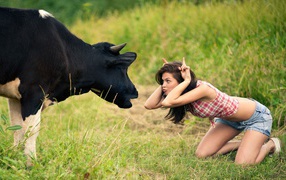 Girl with a cow