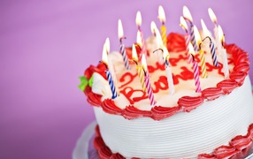 Birthday cake, purple background