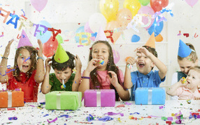 Children with gifts on birthday