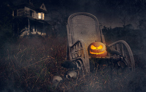 Хэллоуин тыква на стуле