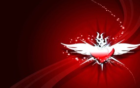 	 A heart with wings on a red background