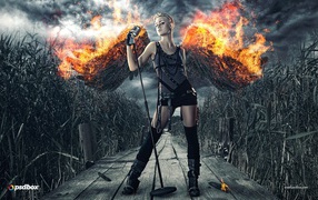 Black angel with burning wings
