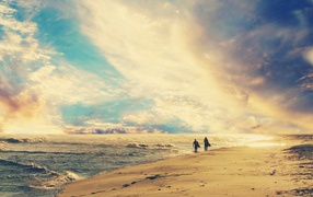 Sun beaches clouds sea sunset wallpaper