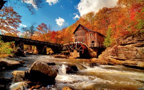 The watermill autumn view