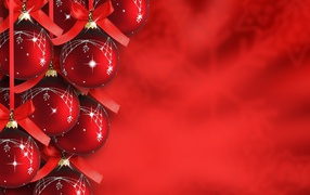 Beautiful Christmas tree decorations on a red background