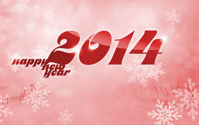 Happy New Year 2014 pink background with snowflakes