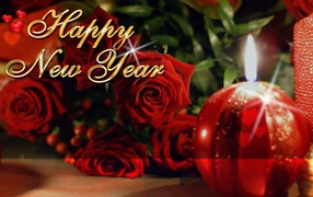 Счастливого Нового Года на фоне роз