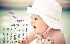 Happy new year 2014 calendar and a child
