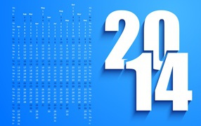Новый год 2014, календарь на голубом фоне