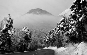 Winter road on a mountain slope