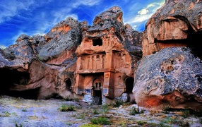 Fairy chimneys Turkey the the house in hill