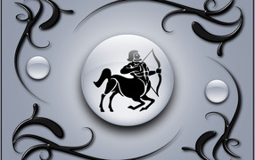 Sagittarius Sign on a gray background with black ornaments