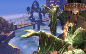Bioshock Infinite: green angel statues