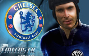 The football player Chelsea Petr Cech always in the helmet