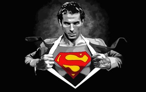 The football player of Juventus Gianluigi Buffon superman
