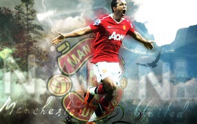 The football player of Manchester United Luis Nani scores