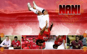 The halfback of Manchester United Luis Nani is doing a flip