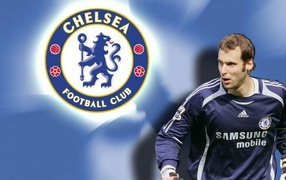 The player Chelsea Petr Cech on blue background