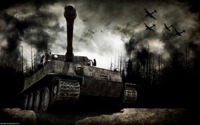 World of Tanks: танк в темном лесу