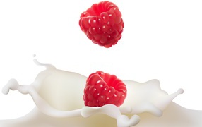 Raspberries in milk