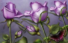 Purple roses and butterfly