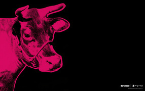 The painting of Andy Warhol red cow on black background