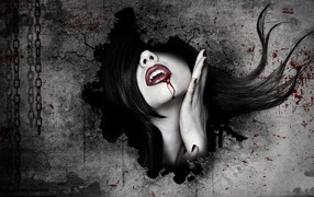 Кровь на губах у девушки вампира