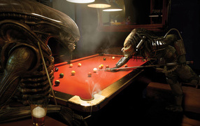 The aliens play pool