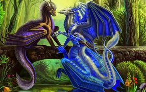 Three blue dragon