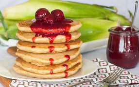 Pancakes with cherry jam