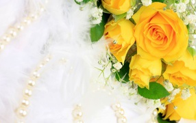 Yellow roses in a bouquet for women