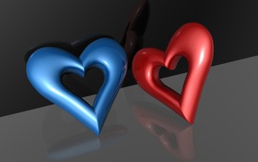 	   Blue and red hearts