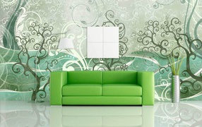 Green sofa in interior