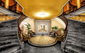 	   Hall and marble staircase