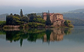 Ancient castle on the surface of the lake