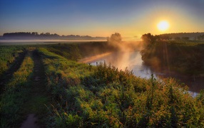 	  Morning fog over the river