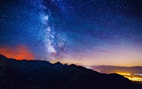 Starry sky in the mountains in summer