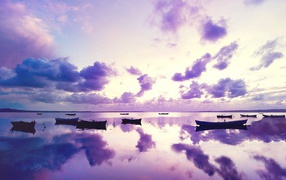 Purple sunset in ocean