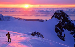Sunset in the snowy mountains