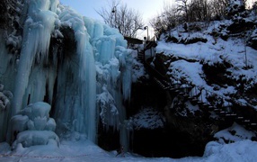 Stairs to the frozen waterfall