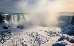 View of the frozen waterfall Niagara