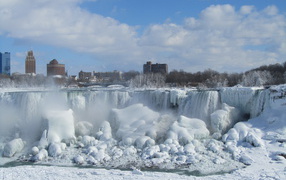 Visas frozen waterfall with the American side of Niagara